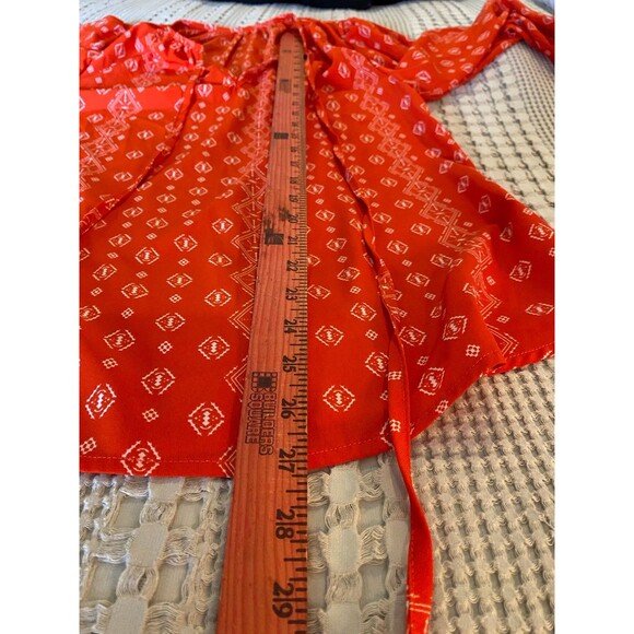 Womens Flowy Boho Size Medium Sheer Orange Long Sleeve Blouse - Picture 7 of 9